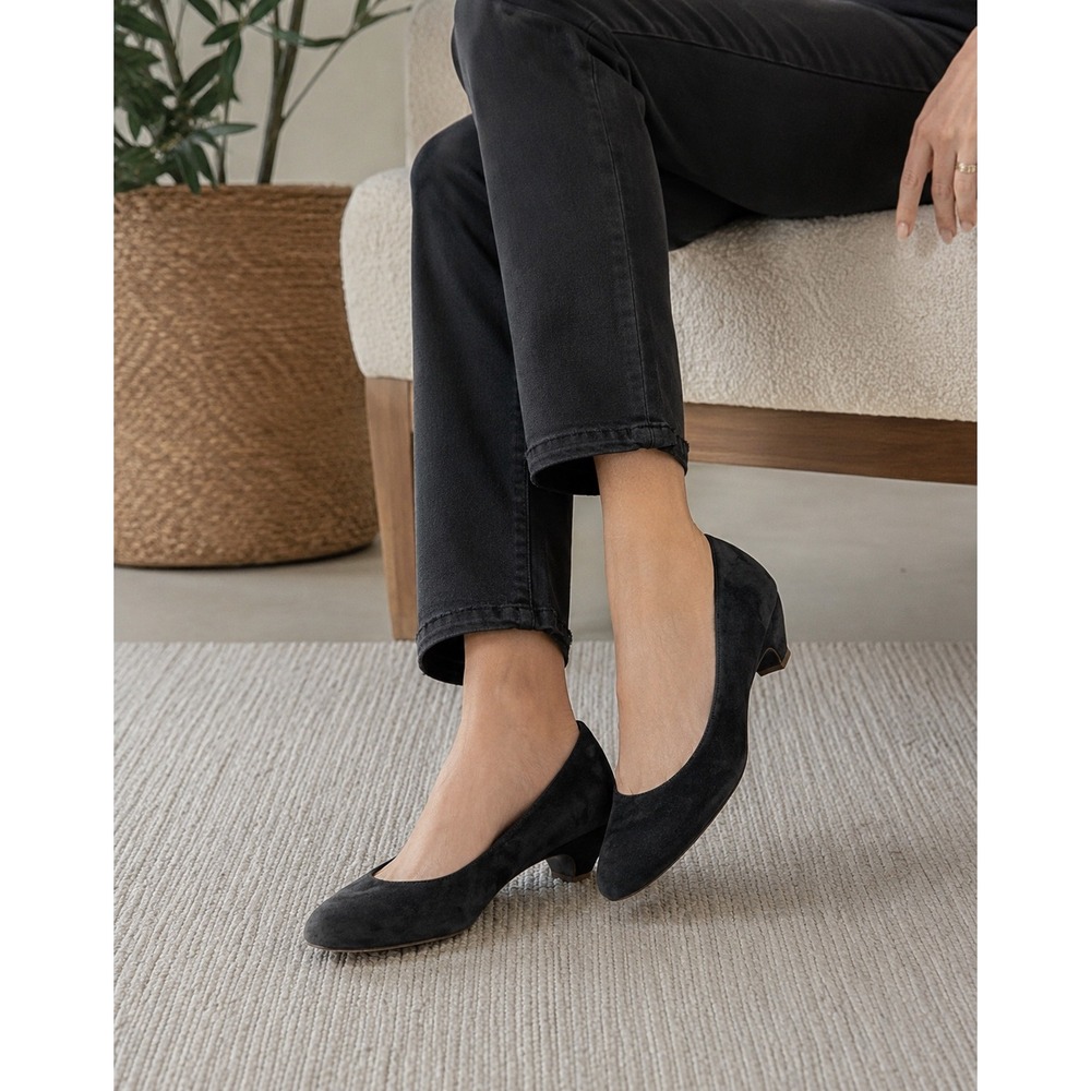 Eileen Fisher Black Suede Block Heel Pumps Women's Size 9.5 Minimalist Classic